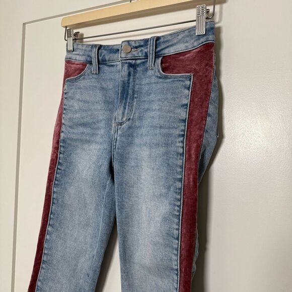 Paige Cindy Skinny Jeans Womens Sz 25 Indigo Pink Velvet Raw Hem Denim 90s Y2K - Picture 2 of 12